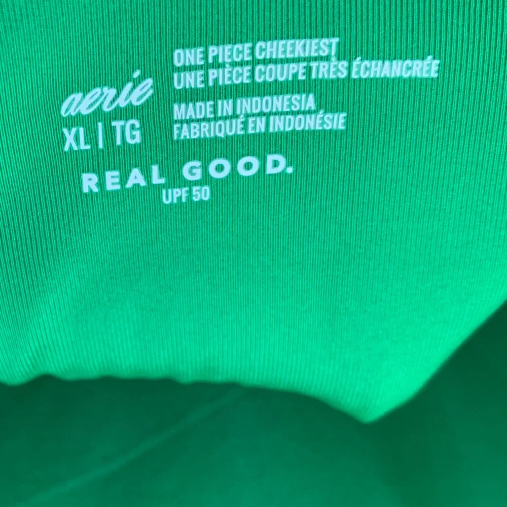 NWT Aerie Green Shimmery Crinkle Birthday Scoop Cheekiest One Piece Swimsuit - Picture 11 of 11